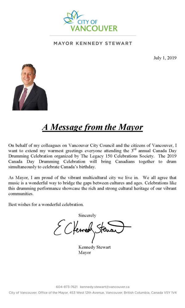 Message from Mayor Kennedy Stewart, City of Vancouver.